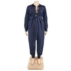 Fall Plus Size Women's Wash Denim Long Jumpsuit -Plus Size Dresses Shop 94a0bcb26dfd408b