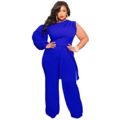 Fall Plus Size Women'S Slash Shoulder Single Sleeve Wide Leg Jumpsuit With Belt -Plus Size Dresses Shop 94a632a08690f921