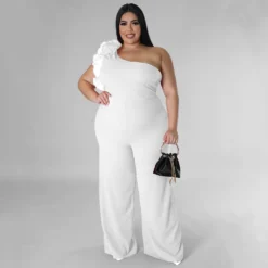 Plus Size Ladies One Shoulder Mesh Wide Leg Pants