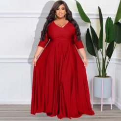 Plus Size Women's Solid Color V-Neck Sexy Long Dress 32 Plus Size Women's Solid Color V-Neck Sexy Long Dress -Plus Size Dresses Shop 9590bbef656faffc