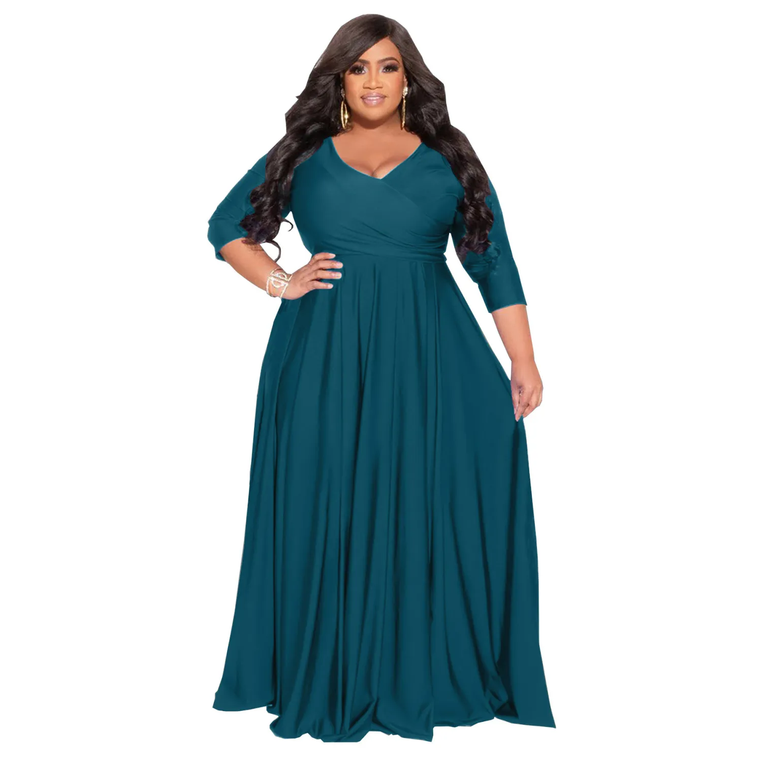 Plus Size Women's Solid Color V-Neck Sexy Long Dress 15 Plus Size Women's Solid Color V-Neck Sexy Long Dress - Image 13