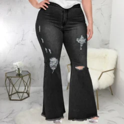 Trendy Slim Wide Leg Ripped Plus Size Bell Bottom Denim Pants -Plus Size Dresses Shop 9633ac86f8ff8c13