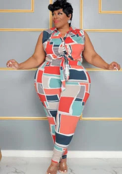 Plus Size Multi-Color Graphic-Print Slim Fit Two-Piece Set -Plus Size Dresses Shop 96d26744f41521d3