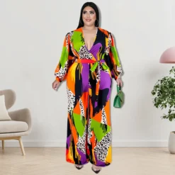 Plus Size Women Long Sleeve V-Neck Bell Bottom Jumpsuit -Plus Size Dresses Shop 96fb9aa7839b51f2