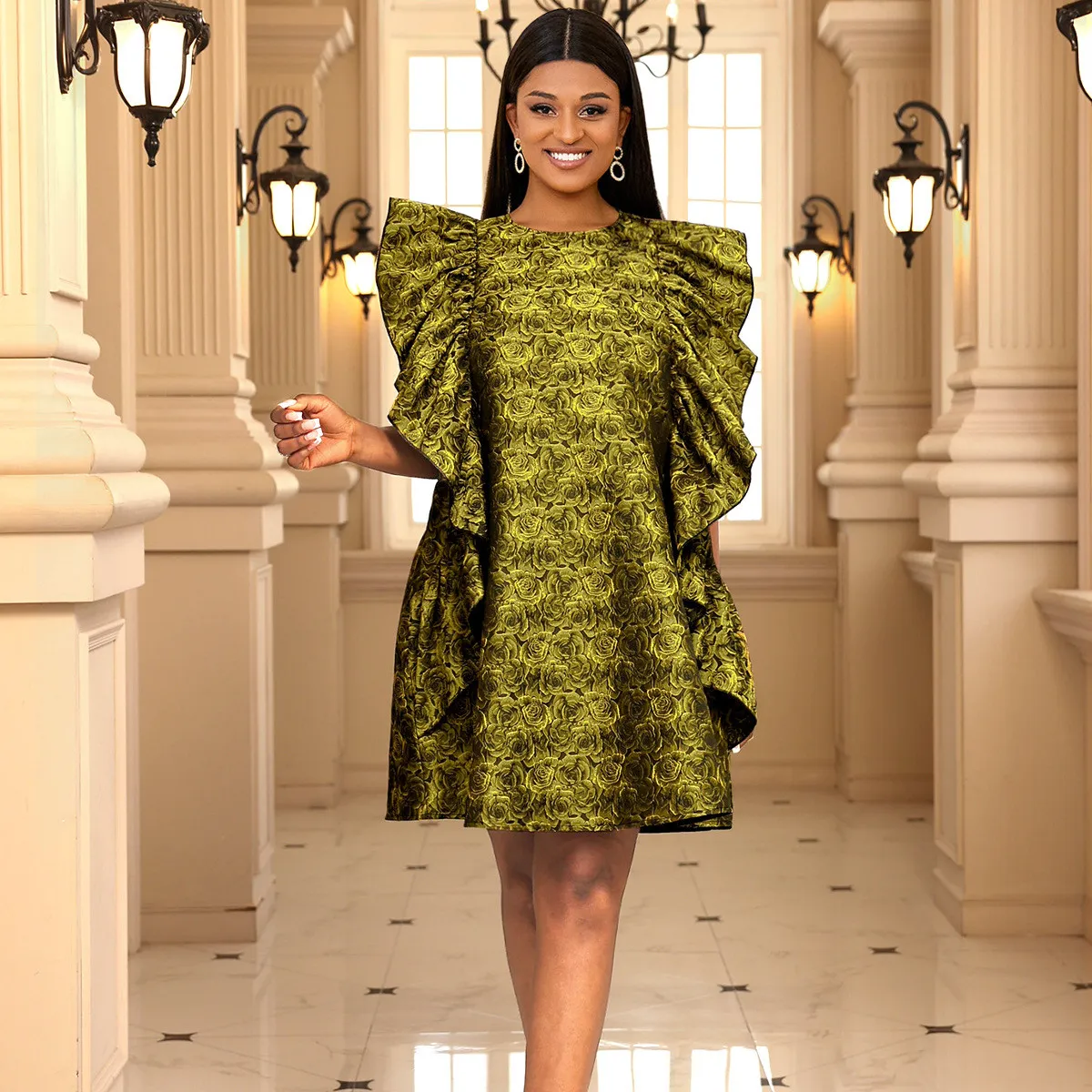 Printed Loose Plus Size Ruffle Edge Women's Dress 6 Printed Loose Plus Size Ruffle Edge Women's Dress - Image 4