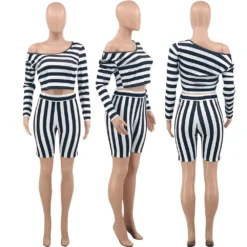 Women's Spring Striped Off Shoulder Long Sleeve Fashion Plus Size Casual Set -Plus Size Dresses Shop 972bd6e4673d6fbf