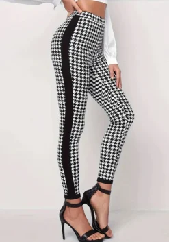 Autumn And Winter Houndstooth Print Trousers Black Stripes Patchwork Slim High Waist Pencil Pants -Plus Size Dresses Shop 975c0a153a44ff5d