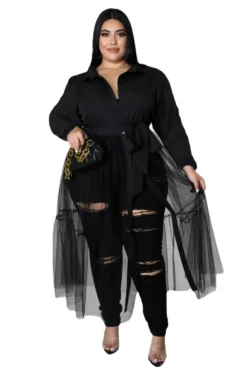 Plus Size Women'S Chiffonmesh Ruched Top Casual Long Sleeve Dress -Plus Size Dresses Shop 975f1a2ffd25b9a4