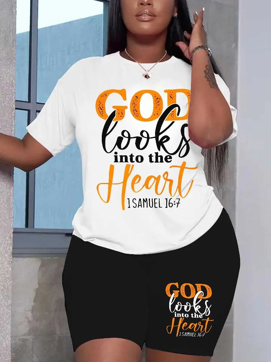 Plus Size Women Loose Printed T-Shirt And Shorts Two-Piece Set 3 Plus Size Women Loose Printed T-Shirt And Shorts Two-Piece Set