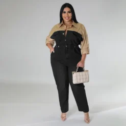 Plus Size Women's Denim Contrast Jumpsuit -Plus Size Dresses Shop 9886139e367a3de8