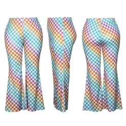 Plus Size Women Plaid Print Bell Bottom Pants