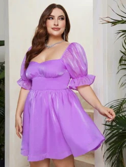 Plus Size Women French Puff Sleeve Square Neck Dress 16 Plus Size Women French Puff Sleeve Square Neck Dress -Plus Size Dresses Shop 98f342256330b51c