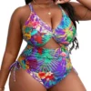 Plus Size Multicolor Print Hollow Crossover Lace-Up One-piece Swimsuit 1 Plus Size Multicolor Print Hollow Crossover Lace-Up One-piece Swimsuit -Plus Size Dresses Shop 99d1e55be6da93d9