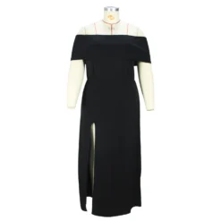 Plus Size Summer Black Dress Chic Premium Off Shoulder Sexy Slit Dress