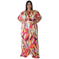 Women Print Off Shoulder Backless Pleated Loose Jumpsuit -Plus Size Dresses Shop 9aa1ccee58f2837f