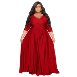 Plus Size Women's Solid Color V-Neck Sexy Long Dress 33 Plus Size Women's Solid Color V-Neck Sexy Long Dress -Plus Size Dresses Shop 9ae9b75ef9e57c36