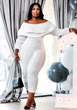 Women's Plus Size Loose Ruffle Off Shoulder Ribbed Jumpsuit -Plus Size Dresses Shop 9aefb297e63a2ddd