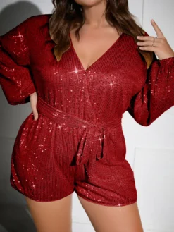 Women Sexy Lantern Long Sleeve Sequin Jumpsuit -Plus Size Dresses Shop 9af0818d6beced6b