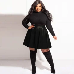 Plus Size High Waist Slim A-line Pleated Pu Leather Skirt -Plus Size Dresses Shop 9b103eb9e86774f5