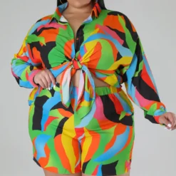 Spring Print Turndown Collar Plus Size Shirt Shorts Casual Ladies Two Piece Set -Plus Size Dresses Shop 9c0add1df3a03b2b