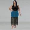 Plus Size Women's Denim Patchwork Mesh Skirt -Plus Size Dresses Shop 9c439c22a2f4438e