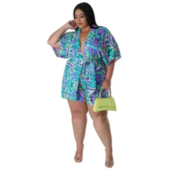 Summer Plus Size Loose Print Blouse Lace-Up Shorts Multi-Color Two-Piece Set -Plus Size Dresses Shop 9c805a4a4545d040
