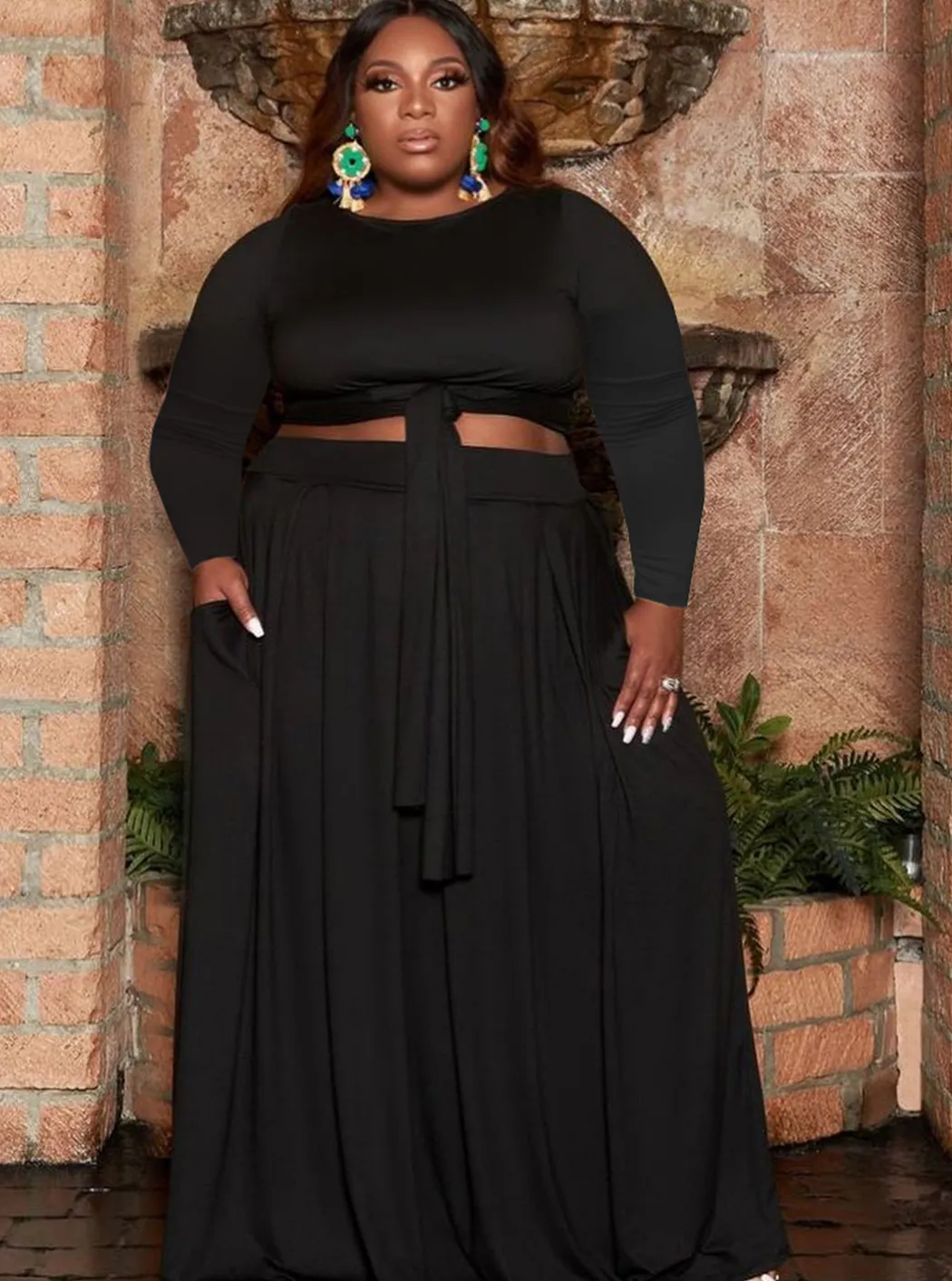 Autumn And Winter Solid Color Plus Size Women 's Fashion Casual Two Piece Skirt Set 5 Autumn And Winter Solid Color Plus Size Women 's Fashion Casual Two Piece Skirt Set - Image 3