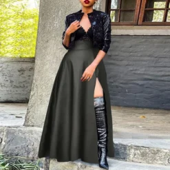 Plus Size Women Pu-Leather Zipper Slit Skirt -Plus Size Dresses Shop 9c8823808b1f0d18