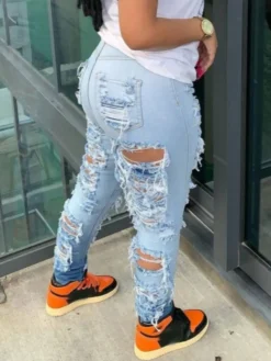 Ripped Denim Pant High Rise Stretch Plus Size Ombre Ladies Trousers -Plus Size Dresses Shop 9caac3df7881943b