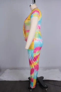 Plus Size Women Tie Dye Gradient Print Lace Up Sexy Crop Top+ Pant Two Piece -Plus Size Dresses Shop 9d3aaede00bd19ca