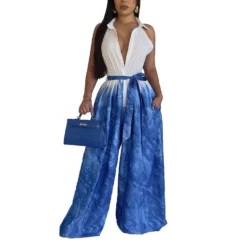 Women Sexy Print Shirt Collar Wide Leg Lace-Up Jumpsuit -Plus Size Dresses Shop 9d82ad5b3987f993