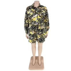 Plus Size Women Clothes Summer Print Long Sleeve Turndown Collar Short Jumpsuit -Plus Size Dresses Shop 9d9b864b3bca0c59