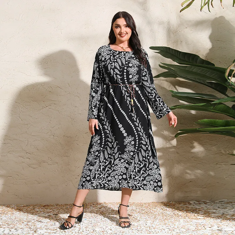 Chic Elegant Printed Loose Long Sleeve Plus Size Dress 6 Chic Elegant Printed Loose Long Sleeve Plus Size Dress - Image 4