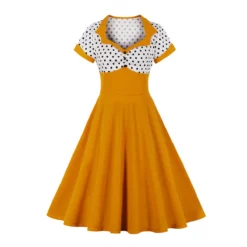 Plus Size Polka Dot Square Neck Vintage Slim Waist Short Sleeve High Waist Swing Dress -Plus Size Dresses Shop 9dc748d70368148b