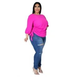 Summer Solid Color Round Neck Ladies T-Shirt Plus Size Irregular Long Sleeve Top -Plus Size Dresses Shop 9ddca08589ce3404