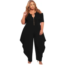 Plus Size Women Solid Zip Short Sleeve Jumpsuit -Plus Size Dresses Shop 9e18aa0a6fde9f85