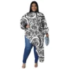 Plus Size Women Long Sleeve Round Neck Sexy Printed Chiffon Top