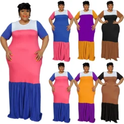 Plus Size Women's Round Neck Short Sleeve Multicolor Patchwork Swing Maxi Dress 23 Plus Size Women's Round Neck Short Sleeve Multicolor Patchwork Swing Maxi Dress -Plus Size Dresses Shop 9e5c1e8727ddde62