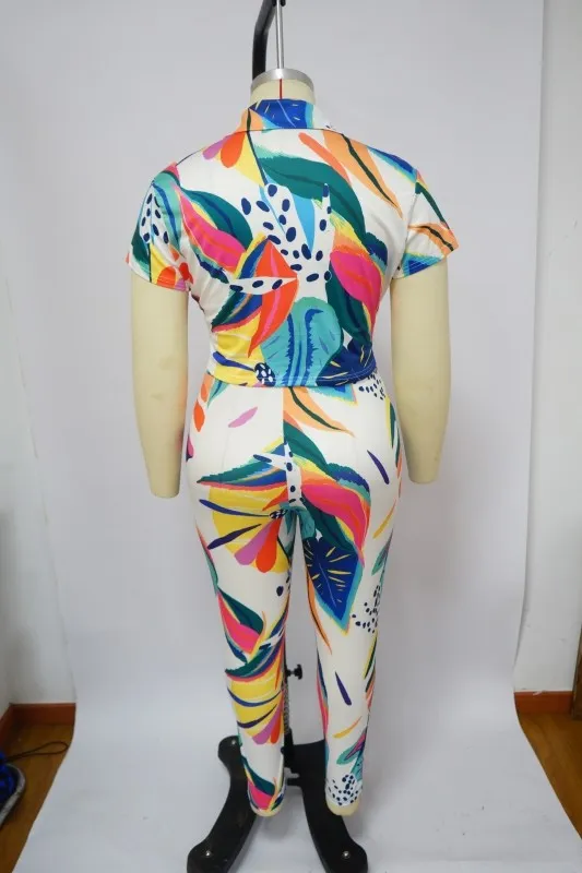 Plus Size Women's Printed Summer Short Sleeve Shirt Trousers Fashion Casual Two Piece Set 7 Plus Size Women's Printed Summer Short Sleeve Shirt Trousers Fashion Casual Two Piece Set - Image 5