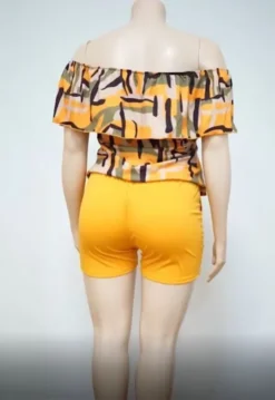 Summer Contrast Geometric Print Plus Size Women's Casual Off Shoulder Two-Piece Shorts Set -Plus Size Dresses Shop 9ed92ad70e596745