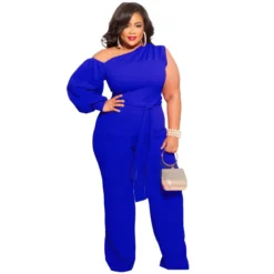 Fall Plus Size Women'S Slash Shoulder Single Sleeve Wide Leg Jumpsuit With Belt -Plus Size Dresses Shop 9ee2386dcf9e276f