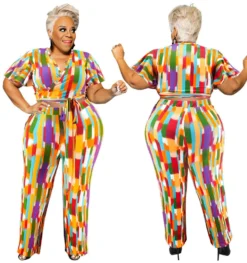 Plus Size Women's Spring Short Sleeve Top And Pants Set -Plus Size Dresses Shop 9f26aa3ebda68431