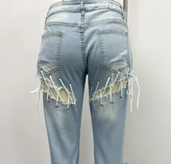 Women's Pants Sexy Baggy Plus Size Pants Casual Butt Hole Lace-Up Denim Pants -Plus Size Dresses Shop 9f7024b7c16e57ad
