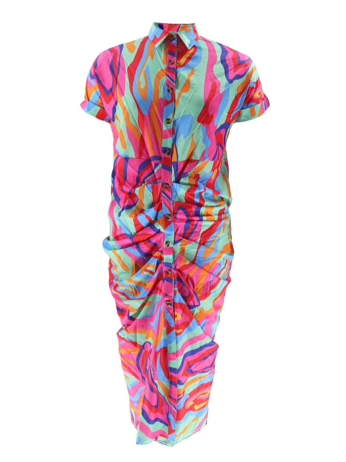 Plus Size Short Sleeve Button Printed Shirt Dress 6 Plus Size Short Sleeve Button Printed Shirt Dress - Image 4