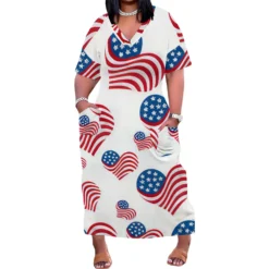 Women's Printed V-Neck Short-Sleeved Loose Pocket Dress -Plus Size Dresses Shop 9fa927620ff90665