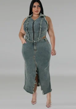 Plus Size Women's Denim Sleeveelss Zipper Top Slit Long Skirt Two Piece Set 16 Plus Size Women's Denim Sleeveelss Zipper Top Slit Long Skirt Two Piece Set -Plus Size Dresses Shop 9fd55be97b47567a