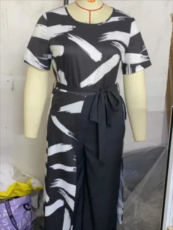 Plus Size Women Printed Patchwork Short Sleeve Round Neck Jumpsuit -Plus Size Dresses Shop 9ffd27ca557751e5