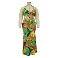 Spring Print Halter Neck Tie Dress Set -Plus Size Dresses Shop a098b996cfef883d
