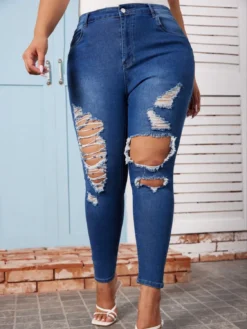 Plus Size Women Fall Ripped Denim Pants -Plus Size Dresses Shop a0de3c3dd64dc262