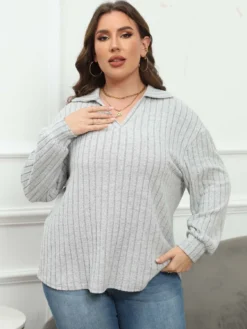 Women's Tops Plus Size Women's Turndown Collar Knitting Shirt Ribbed Basic Casual T-Shirt -Plus Size Dresses Shop a0e096b6878d5277